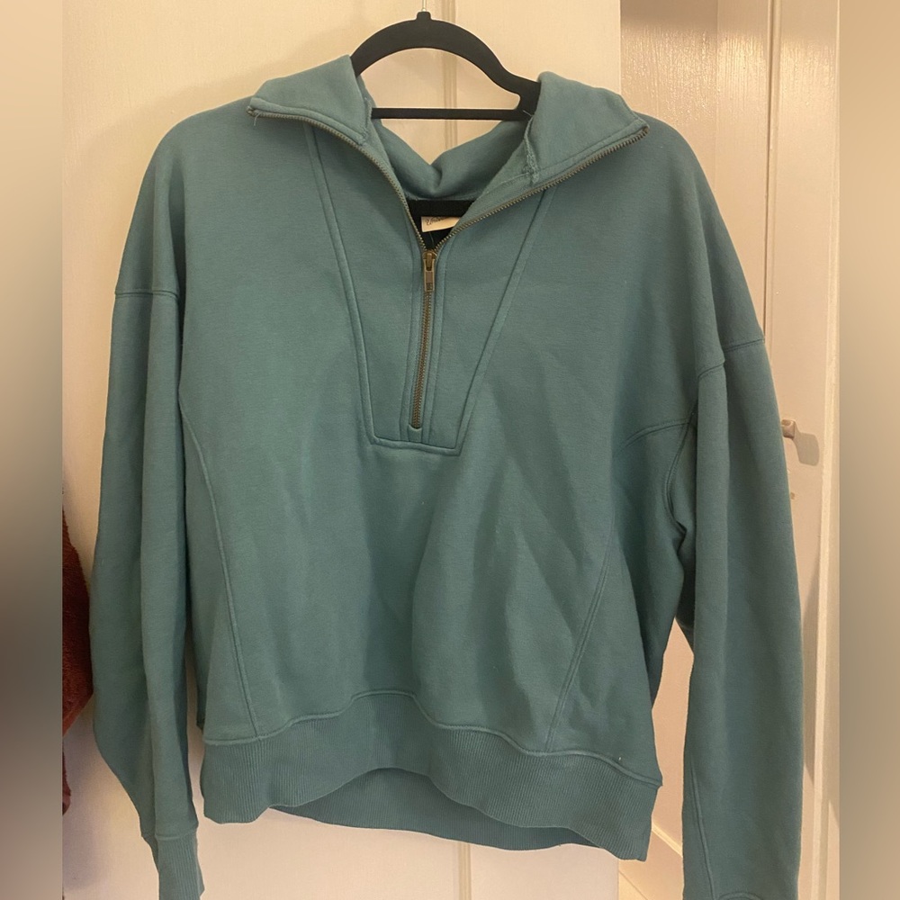 Cropped dark teal quarter zip